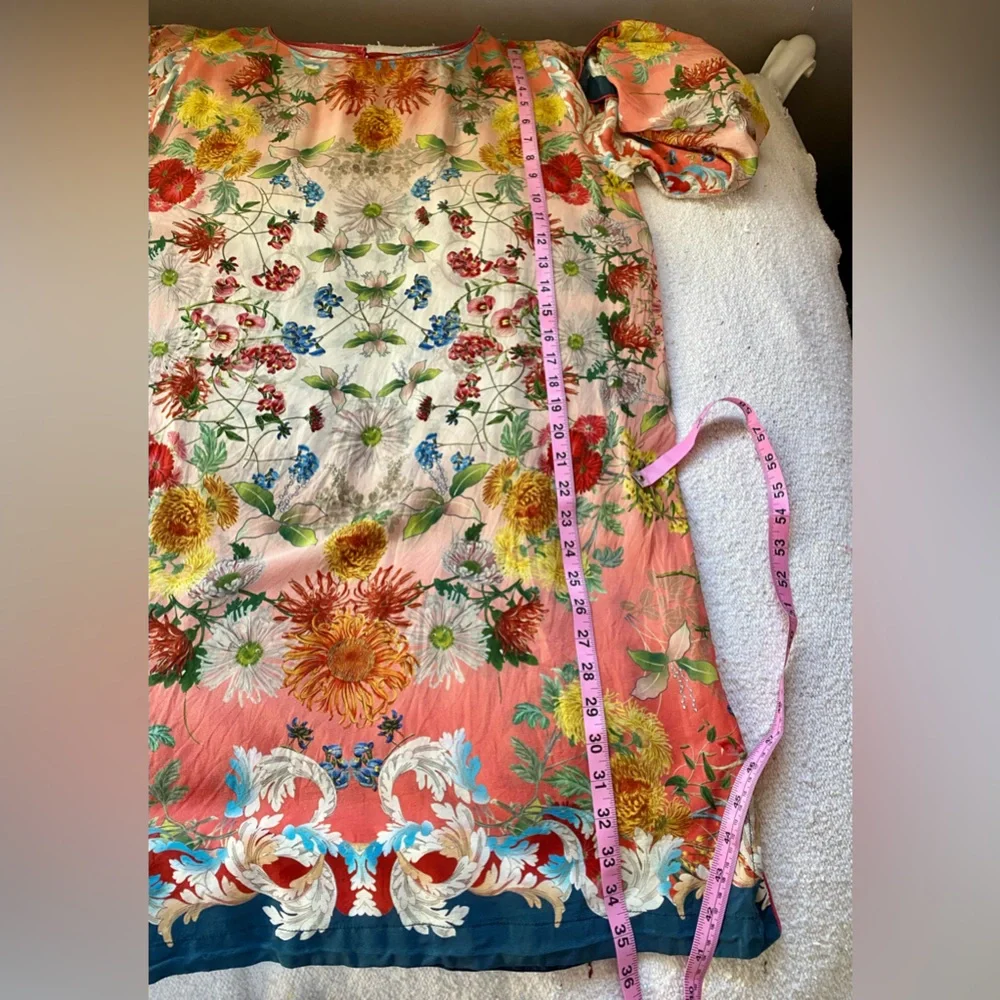 Johnny Was Coral Floral Silk Tunic with Teal & Cream Accents - Picture 15 of 16